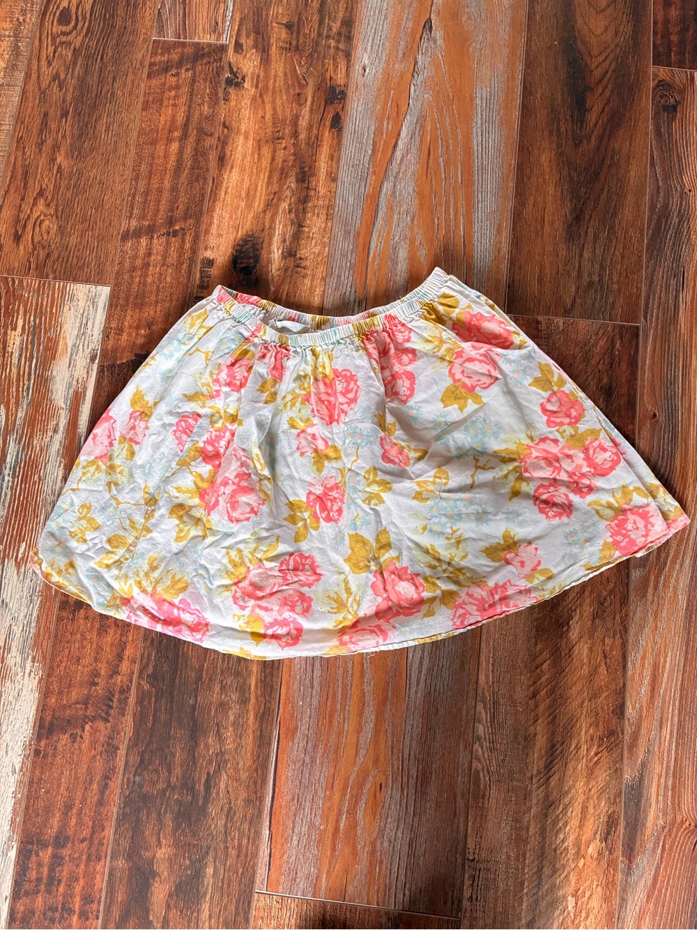 Garnet Hill Pink and Yellow Floral Cotton Skirt